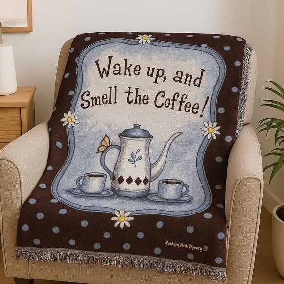 Blanket 50 x 60 By Barbara Ann McKinney Coffee Themed Tapestry Throw Blanket - Picture 2 of 6